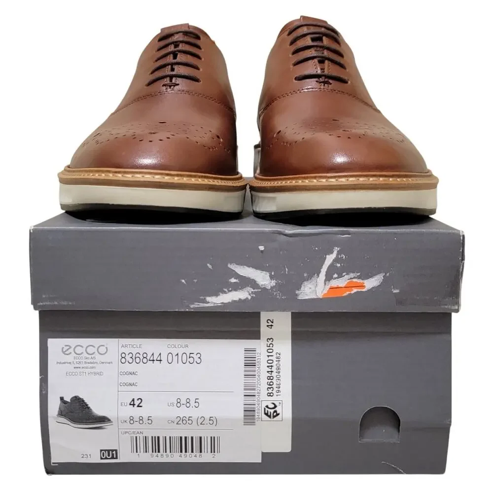 Ecco Men ST1 Hybrid Brogue Wingtip Oxfords Size EU 42 US 8 Cognac Brown Leather